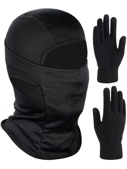 2 pezzi Passamontagna per uomo e donna, passamontagna e guanti neri, maschera leggera protettiva UV per motocicletta e snowboard