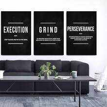 GUBIYU Black Hustle Grind Execution Wall Art Set Of 3 Framed Canvas Office Inspirational Motiviational Wall Decor Art Positive Quotes Posters Living Room Pictures Walls Decor Mens Guys 12x16 - A011 勵志牆畫 - 查看 5