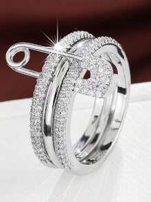 1 chiếc nhẫn nhiều lớp sang trọng đính đá Zirconia lấp lánh, chọn màu sắc yêu thích để phối cùng trang phục hàng ngày và phụ kiện dự tiệc. - Vàng ba màu + Zirconium trắng - Xem 9