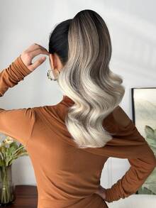 16-Inch Short Wavy Synthetic Ponytail Hair Extension, Heat Resistant Fiber, Suitable For Girls, Women, Party And Daily Use - Blonde Highlight - View 3