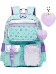 Cute Cat Backpacks For Girls School Backpacks For Elementary Students Ages 8-10 Kids Aesthetic Travel Backpack - Green - View 1