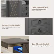 Farmhouse Nightstand With Gun Drawer, Human Sensor LED Bedside Table With LED Lights & Charging Station, Wood Sofa Side End Table With 3 Drawers For Bedroom - 灰色 - 查看 7