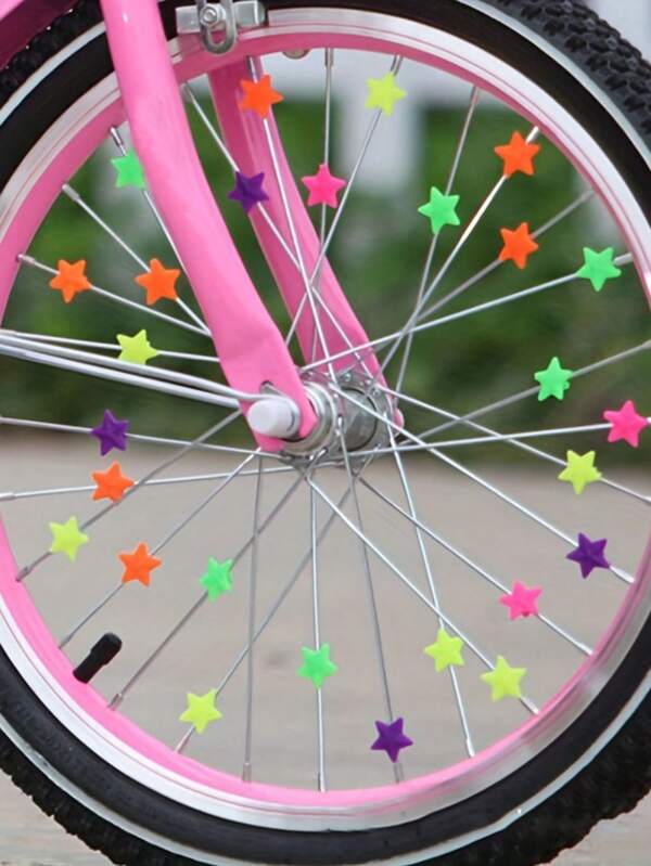 36pcs Colorful Star-Shaped Plastic Bicycle Spokes Beads - Perfect Decorative Accessories For Bicycle