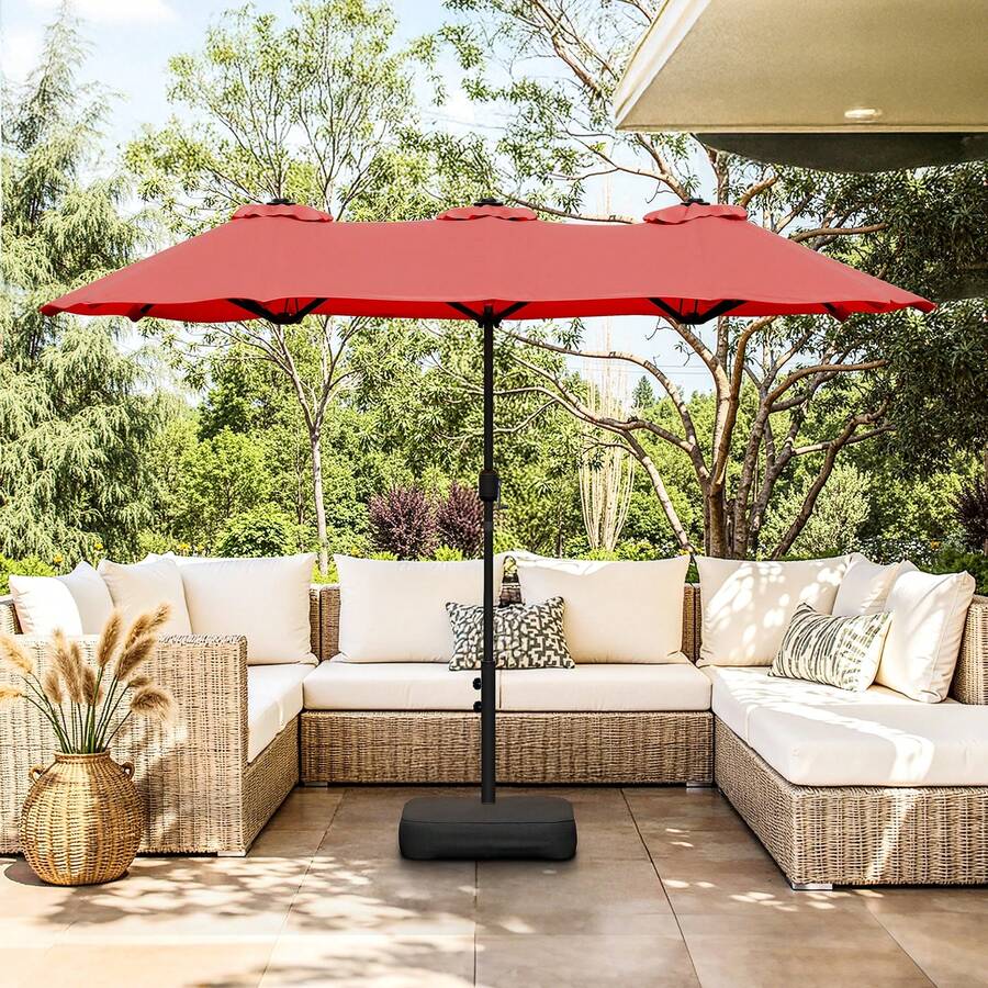 Vongrasig 13FT Large Patio Umbrellas With Base Included, Outdoor Double Sided Pool Umbrellas With Crank Handle, Large Rectangle Table Umbrella For Poolside Backyard Market,Red - Burgundy - View 1