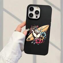 Funda protectora para phone (1 unidad). Compatible con muchos modelos de phone. Fabricada en TPU suave con diseño de tabla de surf y orificios grandes. - Negro - Ver 7
