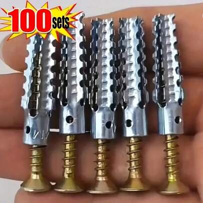 100pcs Metal Expansion Bolts, Light Iron Rust-Resistant Cement Brick Wall Anti-Loosening Serrated Nails 6mm 8mm With Screw Set