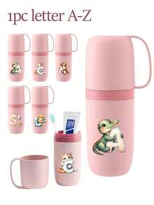 便携式旅行牙杯，A-Z 首字母，牙刷架盖，可拆卸牙杯，便携式旅行美妆杯，户外牙刷收纳盒，浴室配件，字母系列印花防尘收纳盒，学生返校用品，夏季露营和度假必备品，户外必备品，母亲节礼物，节日礼物，生日礼物。旅行必备品