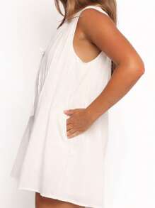 Women's Summer Romper Sleeveless V Neck Tie-Up Front Pocket Jumpsuit Shorts Playsuit