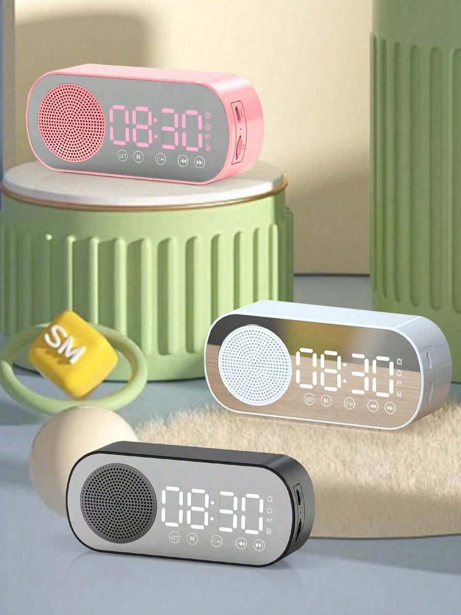 1 pièce Horloge miroir Haut-parleur Bluetooth Cadeau Horloge Réveil Haut-parleur intelligent avec caisson de graves, prend en charge la carte TF, l'affichage numérique LED USB, horloge électronique, décoration de la maison, décoration de la chambre, fournitures de retour à l'école