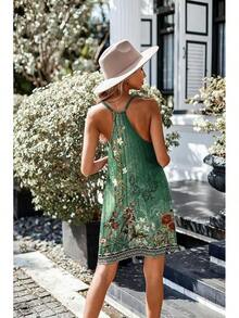 Women's Racerback Sleeveless Nightgown, Sleepwear - Floral Green - View 5