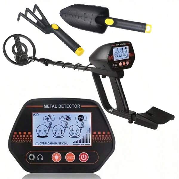 Detector de metales manual, equipo para búsqueda de tesoros en la playa y al aire libre, detector de metales de alta sensibilidad con pantalla, fácil de usar, adecuado para la playa y exteriores, para encontrar monedas perdidas y otros objetos metálicos - Viene con pala y rastrillo