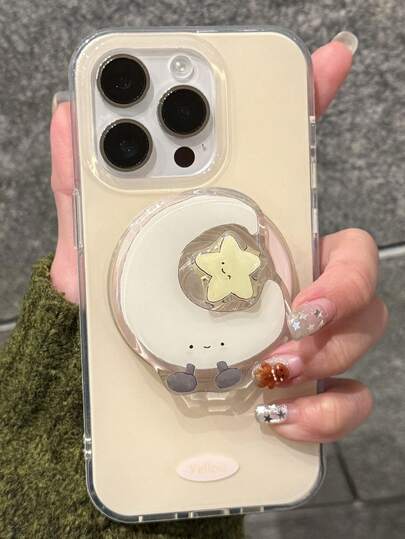 1 件可爱月亮和星星设计伸缩吸盘懒人手机支架，观看视频的绝佳配件，兼容 、Android 手机，生日、家人、朋友的礼物，推拉式手机握把手机支架手机配件