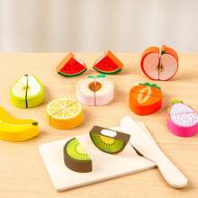 Juego de corte de madera, diversión y juego educativo para niños, temas de frutas, mariscos y alimentos, idea de regalo perfecta