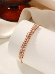 1pc Copper Alloy Zirconia Inlaid Minimalist Wheat Ear Design Bracelet, Luxury Sparkly Bracelet, Fashionable Item, Best Gift Choice For Holidays