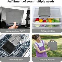 Lonchera Bento para Niños con Termo de Sopa de 8oz, Contenedores de Comida a Prueba de Fugas para Niños con 4 Compartimentos, Termo Aislado para Comida Caliente para la Escuela, Viaje-Púrpura - Negro - Ver 8