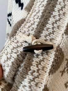 Autumn/Winter Casual Geometric Pattern Cardigan With Horn Buttons - Multicolor - View 6