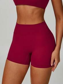 MASKERT 女士运动短裤、瑜伽短裤、跑步短裤、户外健身裤、休闲裤、高弹力运动短裤，舒适亲肤，夏季居家穿着 - 玫紅色 - 查看 2