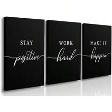 GUBIYU Black Hustle Grind Execution Wall Art Set Of 3 Framed Canvas Office Inspirational Motiviational Wall Decor Art Positive Quotes Posters Living Room Pictures Walls Decor Mens Guys 12x16 - 黑白努力工作海報 - 查看 1