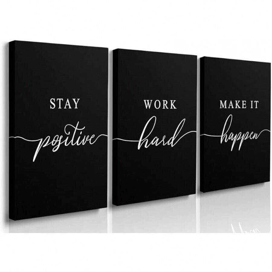 GUBIYU Black Hustle Grind Execution Wall Art Set Of 3 Framed Canvas Office Inspirational Motiviational Wall Decor Art Positive Quotes Posters Living Room Pictures Walls Decor Mens Guys 12x16 - 黑白努力工作海報 - 查看 1