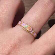 1 pieza Anillo exquisito con estampado floral de melocotón y esmalte de goteo estilo chino vintage - Anillo de flor de durazno - Ver 20