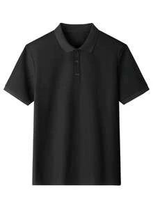 男士纯色短袖休闲通勤 Polo 衫 - 黑色 - 查看 3