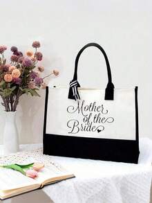 1/2pcs Mother Of The Groom & Mother Of The Bride Canvas Tote Bag, Wedding, Gift For Engagement, Bachelorette Party, Bridal Shower. - Beige - View 2