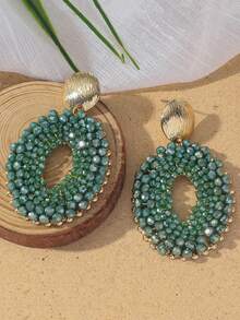 1 par de pendientes tejidos a mano con cuentas de cristal de moda para mujer, estilo bohemio, adecuados para días festivos, uso diario, regalo, boda, Ramadán, accesorios de primavera/verano