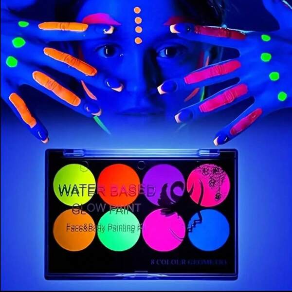 8 Colors Fluorescent Face Painting Makeup, Water-Based Vibrant Pigments With High Saturation, Even Application, Smudge-Proof, Suitable For Halloween, Carnival, Anime Conventions, Performances, Cosplay