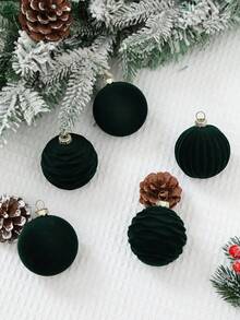 12 piezas Adornos de árbol de Navidad de terciopelo, Decoraciones navideñas alegres, Decoraciones de bolas de Navidad verde oscuro, Bolas de Navidad, Adornos colgantes navideños, Decoración navideña para el hogar, Decoración navideña, Regalo de Navidad - Verde Oscuro - Ver 9