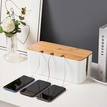 Caja organizadora de cables con tapa de madera, oculta los cables, se adapta a varios enchufes de adaptador, organizador de cables espacioso, protector de toma de corriente oculto en el escritorio o el piso - Ideal para el hogar y la oficina, un gran regalo para amigos, novio, novia, madre, Día de la Madre, boda, almacenamiento - Multicolor - Ver 5