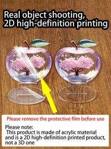 1 Piece 2D Illustration Acrylic Apple Shape Desktop Ornament Creative Painted Print Design Transparent Small Desktop Decoration, Suitable For Home And Office, Multifunctional Holiday And Daily Decoration, Perfect For Giving To Friends And Birthday Gifts Easter Gifts