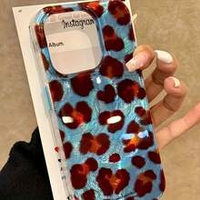 Estuche para teléfono Estuche para teléfono móvil con patrón de glaciar con orificio grande de 1 pieza con fondo azul y estampado de leopardo retro, compatible con los modelos 11, 12, 13, 14 Plus, 15 y 16 Pro. - Colores mixtos 1 - Ver 5