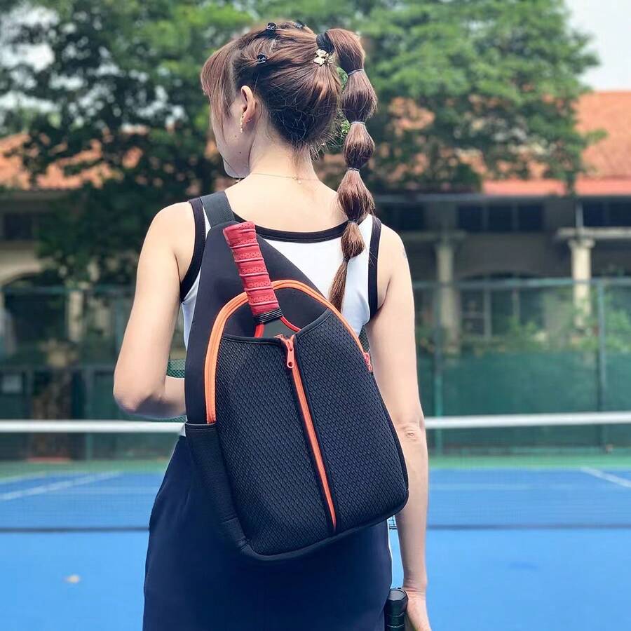 男女通用大容量匹克球拍收纳袋，便携式匹克球单肩包，时尚乒乓球单肩包健身包跑步配件运动包女士 - 黑色 - 查看 1