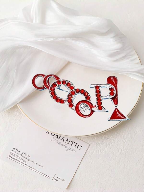 1pc Fashionable New Red Letter Brooch For Women Apparel