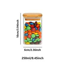 4/6/12 piezas - Frascos de cristal cuadrados de 250ml con tapas de bambú natural, recipientes herméticos para hierbas, frascos de especias minimalistas, recipientes de almacenamiento de condimentos para cocina y comedor - transparente - Ver 3