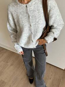 EAVA Vintage Soft Versatile Knit Cardigan For Women, New Autumn/Winter Design, Button Element Round Neck Cardigan, Suitable For Valentine's Day - Grey - View 2