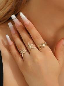 3 Stücke/Set goldplattierter Ringset mit Seestern Design, geeignet für Sommerurlaub am Strand