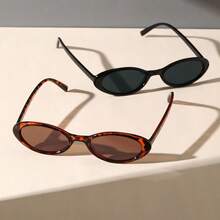 1 件男女通用椭圆形复古小框时尚眼镜，适合日常、海滩、旅行装饰，搭配椭圆形墨镜 - 黑色 - 查看 4