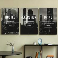 GUBIYU Black Hustle Grind Execution Wall Art Set Of 3 Framed Canvas Office Inspirational Motiviational Wall Decor Art Positive Quotes Posters Living Room Pictures Walls Decor Mens Guys 12x16 - 黑白灰喧囂藝術 - 查看 5