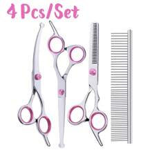 3-teiliges Profi Tier Pflegeschere Set: Rundspitzen Pflegeschere + gezahnte Filettierschere + doppelseitiger Edelstahl Kamm, sicheres Tier-Pflegescheren Set für Hunde und Katzen