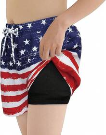 Boys Swim Trunks With Boxer Brief Liner Swim Shorts Compression Liner Youth Anti Trunks Halloween Christmas New Year - Quốc kỳ - Xem 3