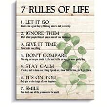 1pc, 7 Rules Of Life Canvas Wall Art, Inspirational Motivational Quotes And Sayings Wall Decor, Rustic Eucalyptus Botanical Print For Living Room Bedroom Office, Ready To Hang - Multicolor - View 3