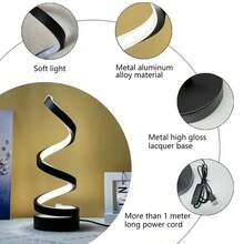 Spiral LED Desk Lamp, Geometric Pattern, Antique Metal Finish, Plastic Material, Dimmable, Freestanding Mount, Holiday Theme, Polished Finish, Touch Switch Control, Adjustable Lighting, Suitable For Various Room Types, USB Powered