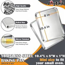 2Pcs Baking Sheet Pan Set, Joyfair Stainless Steel Cookie Sheets, Commercial Metal Pans Toaster Oven Tray Bakeware Roll/Bread/Bacon, Heavy Gauge, Rust-& Dishwasher Safe (9 Inch) - 10.4英寸 - 查看 3