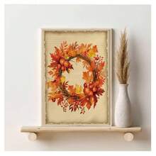 1 pezzo Quadro vintage senza cornice con zucca autunnale di Ringraziamento, pittura vintage con corona di foglie autunnali, stampa su tela, opera d'arte da parete, decorazione moderna minimalista per soggiorno, camera da letto, dormitorio, studio, ufficio, sala da pranzo, decorazione per la casa, regalo con decorazione da parete