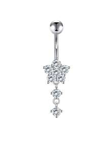 Set de 5 piezas de 14g de barras de ombligo de acero inoxidable con aros colgantes de ombligo para mujer, joyería de perforación con colgantes de corazón, flor y mariposa en plata y oro