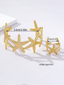 1 Set Minimalist Fashionable Elegant Versatile Starfish Bracelet & Ring - Yellow Gold - View 2