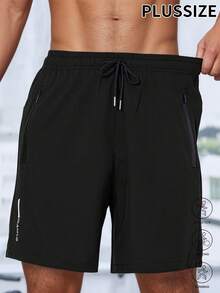 1件装加大码男士户外健身运动速干短裤，训练运动裤，黑色夏季款 - 黑色 - 查看 4