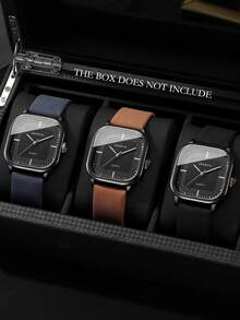 Conjunto de 3 piezas con cinturón de hombre, reloj de cuarzo con esfera cuadrada y sencilla, adecuado para festivales, fiestas, viajes y uso diario, el mejor regalo para hombres