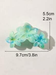 爪夹 2 件波西米亚风格夏季夏威夷花朵 ABS 材质大号一体式发夹，甜美女孩海边沙滩发饰，浅蓝色女士发夹，学校用品，大学秋季配饰